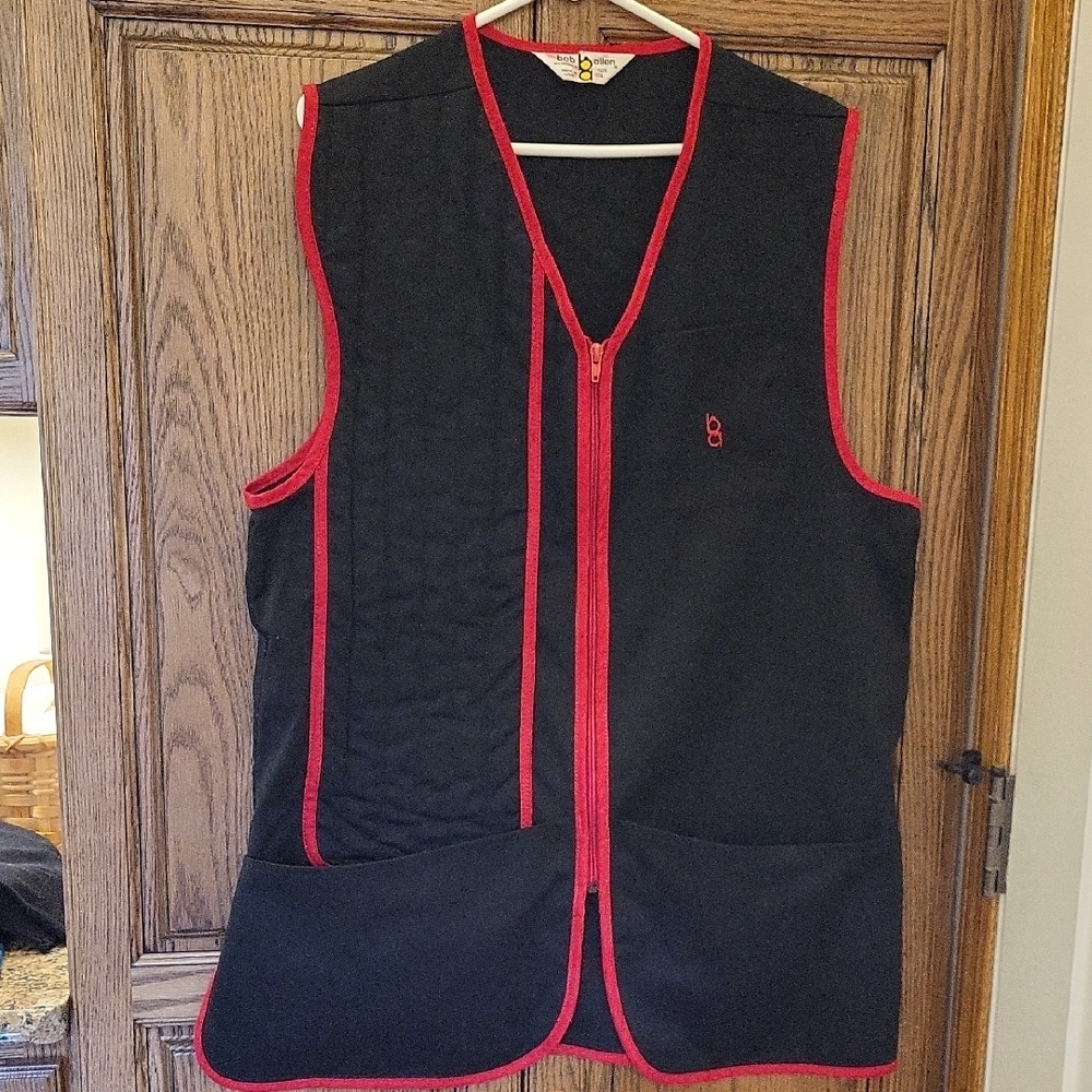 Men's Shooting Vest Black with Red Trim - Size L